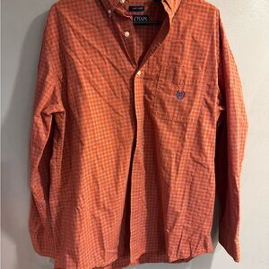 Chaps Men's Casual Orange Checkered Shirt